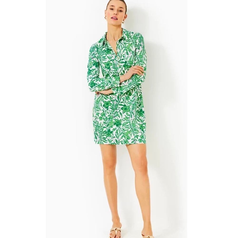 Lilly Pulitzer Kindra Dress in Fiddle Leaf Green Lil Escape Plan Size Small - Picture 3 of 9